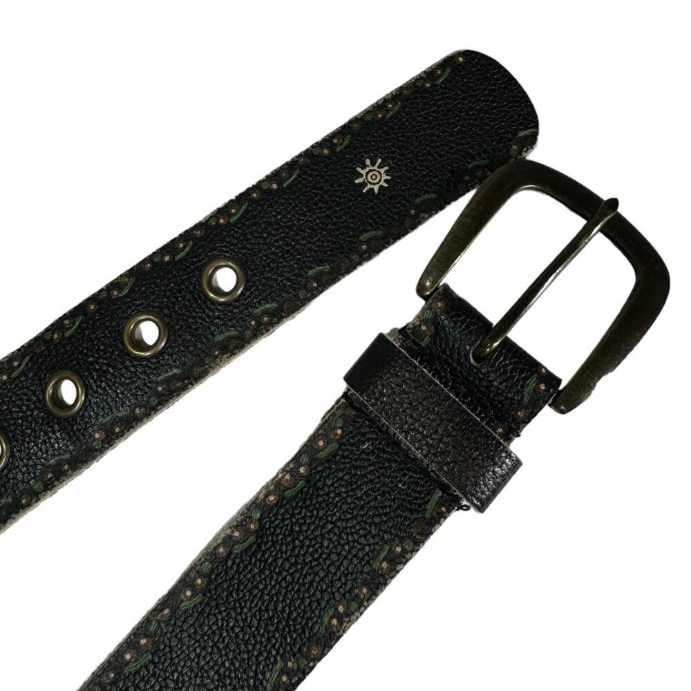 Boho Artisan Black Distressed Painted Floral Belt OS Cottage Western Casual - Picture 5 of 5